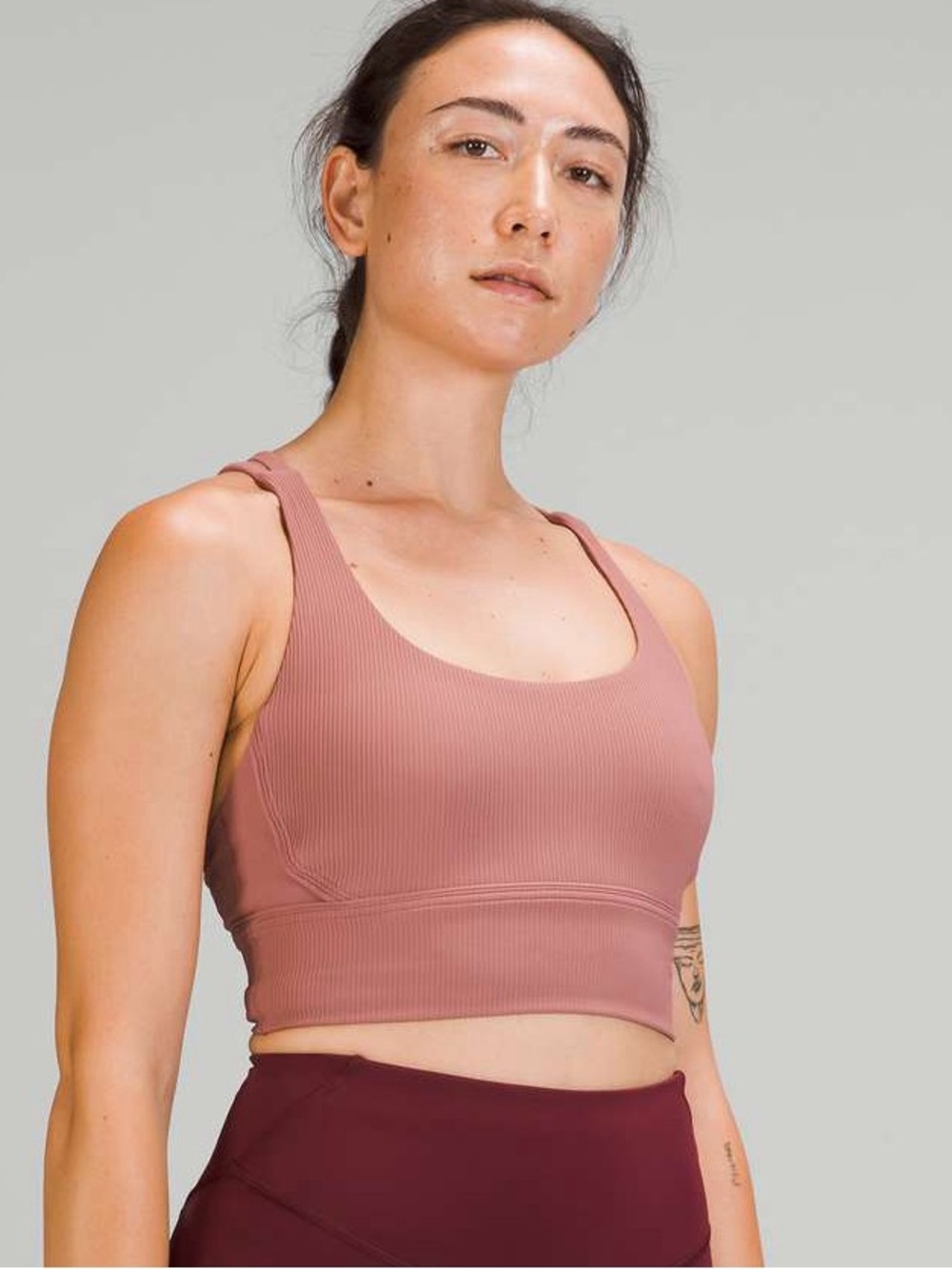 Lululemon Energy Bra Longline Ribbed mauve size 10
